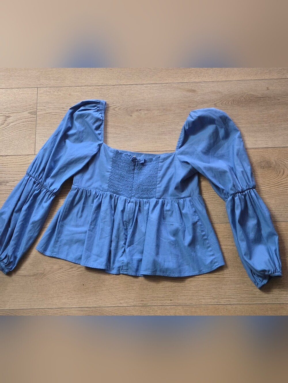 Reformation Jaxley In Azurer Blue Square Bodice Peplum Top - Picture 5 of 13